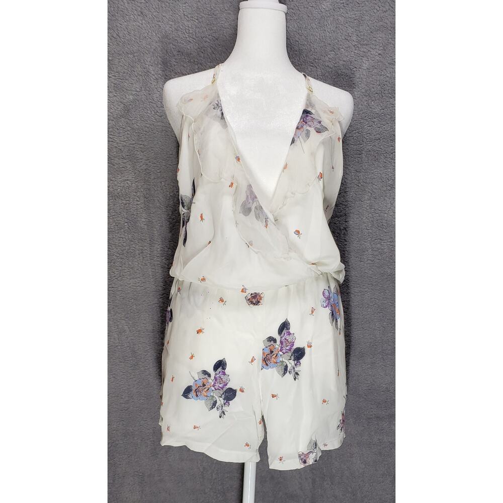Karina Grimaldi Silk Viscose Surplice Romper M Off White Multicolor Resort